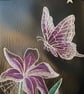 Embroidered Butterfly Crossbody Bag – Black Vinyl – Purple Butterfly & Flower  - Image 2