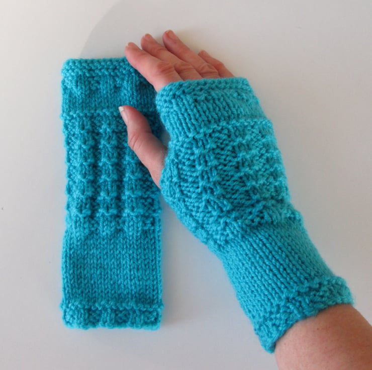 Fingerless Gloves Mittens Wrist Warmers in Turq... - Folksy