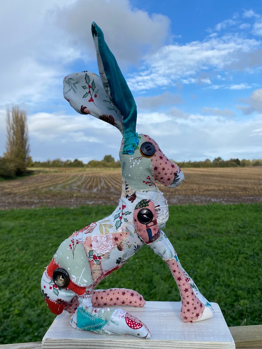 Hare scrappy winter fabric vintage style  - home decor, doorstop, housewarming,