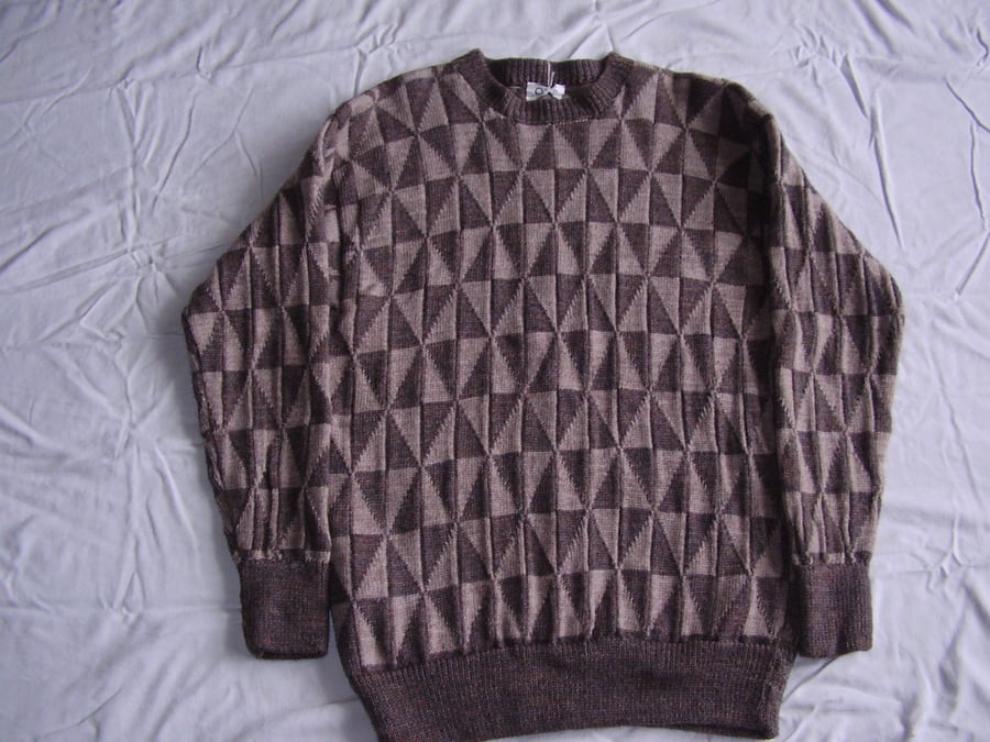 Triangle Jumper in brown and fawn, diamonds,