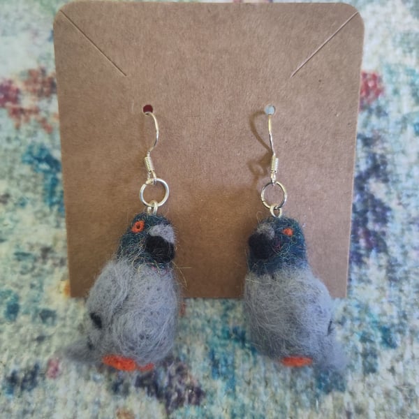 Needle-felted pigeon earrings - Folksy