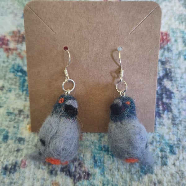 Needle-felted pigeon earrings