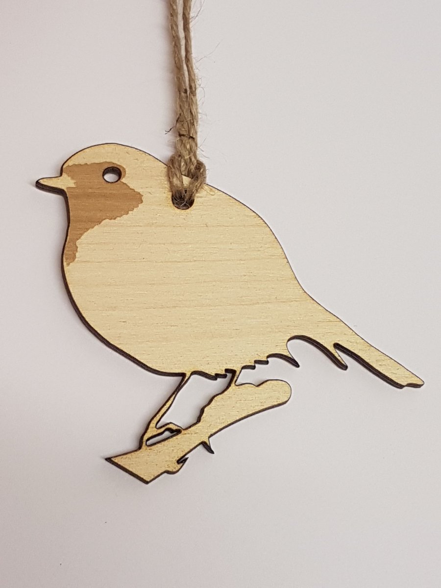 Birch Christmas Xmas Bauble Etched Robin - Laser cut wooden shape