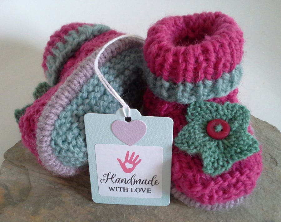 Luxery Pure Merino 'Jeager' Wool Girl's Hand Knitted Booties  0-3 months size