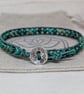 Green sea sediment jasper and leather bracelet with button fastener  - Image 3
