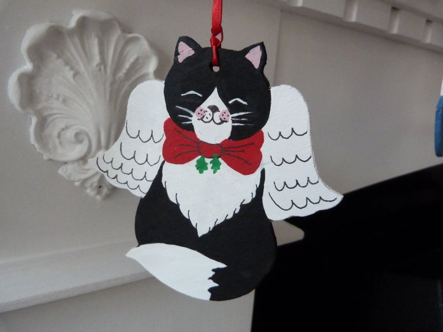 Angelic Cat Wooden Christmas Decoration