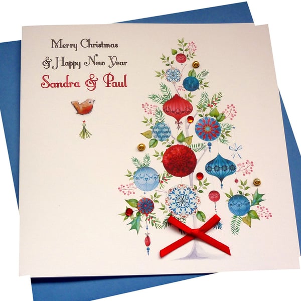 Personalised Handmade Christmas Tree Card ANY WORDING- Friend-neighbour-mum-dad-