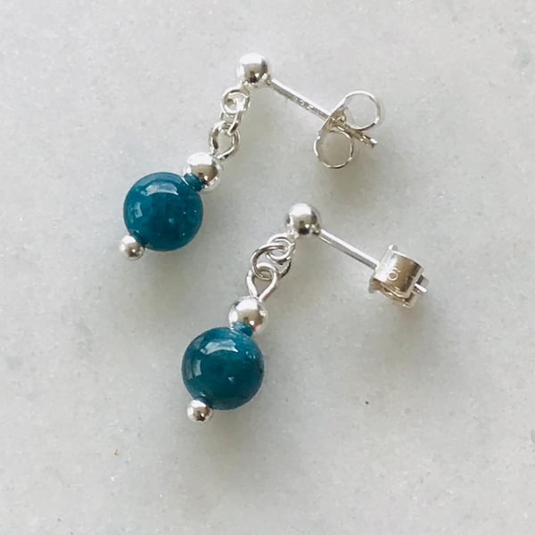 Sterling silver and sea blue apatite gemstone earrings, gift for her