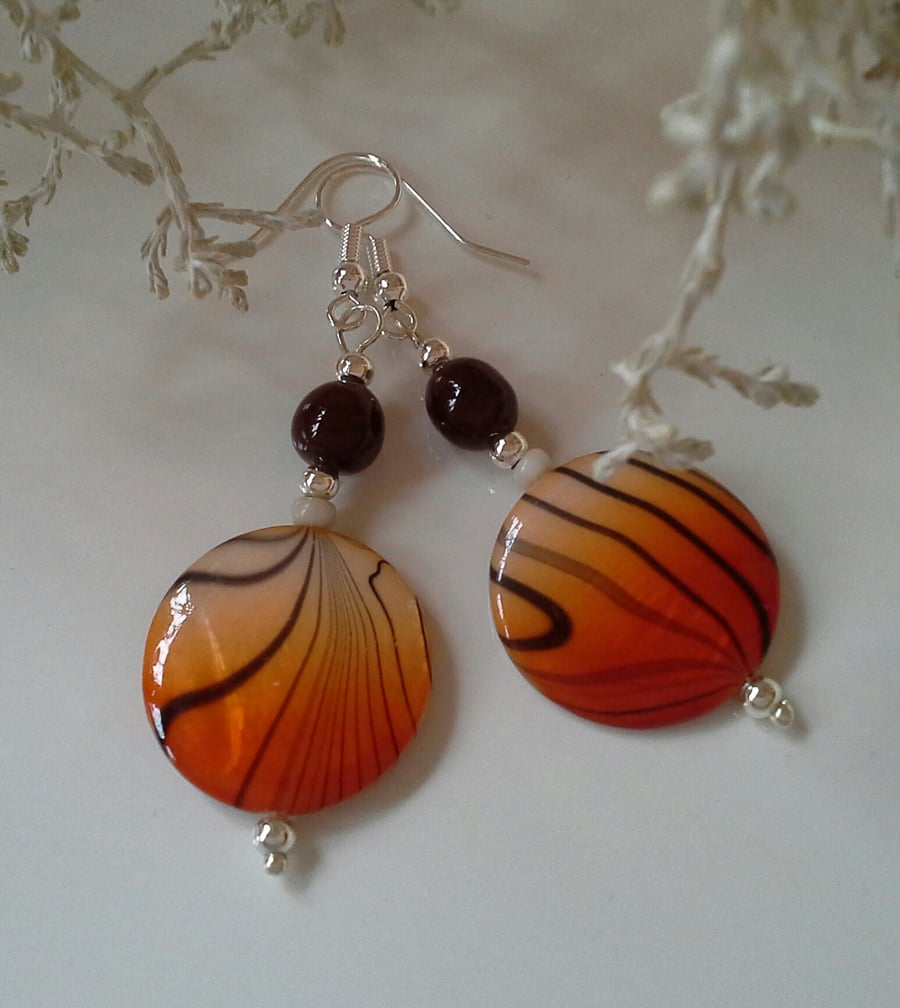 Animal Print Mother of Pearl Silver Plated Earrings