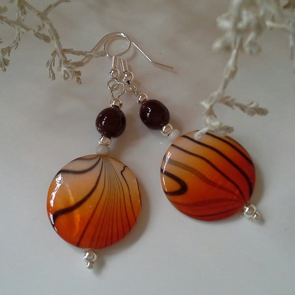Animal Print Mother of Pearl Silver Plated Earrings