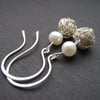 Freshwater Pearl and Silver Wire Wrapped Earrings
