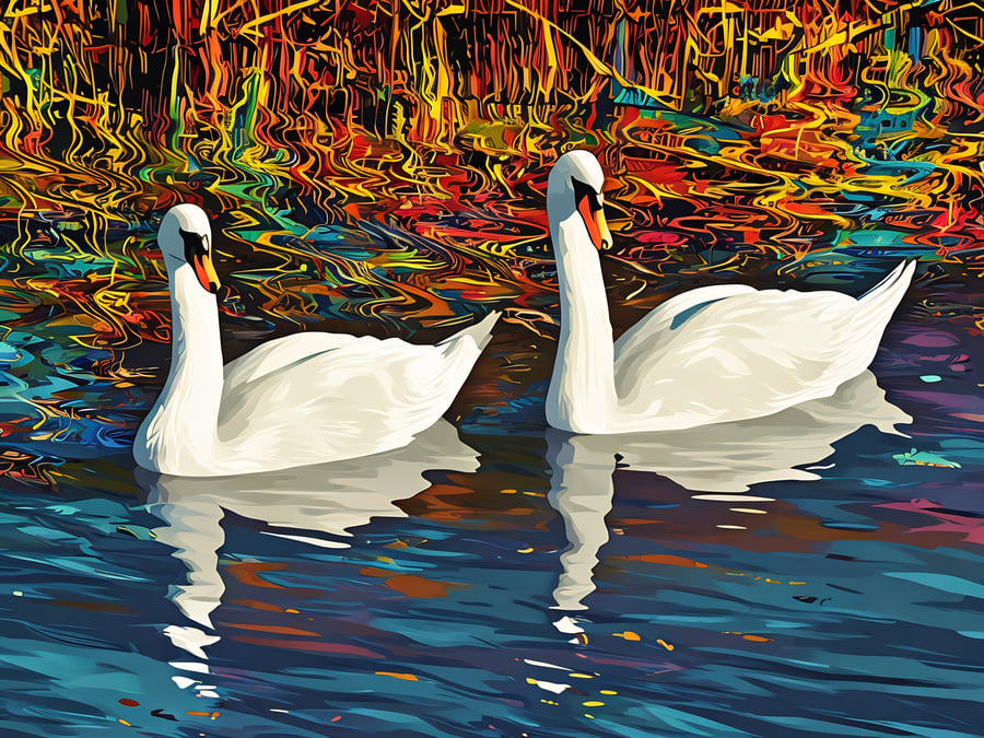 Swans Greeting Card A5