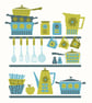 186C - Retro Kitchen Coffee Pot, Cups, Pots & Pans - Cool - Cross Stitch Pattern - Image 1