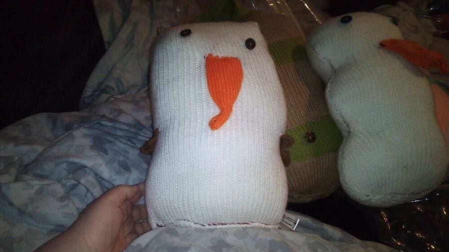 Large Beak Brown Wing Plain White Snowbird Brown Eyes Giant Owl Knitted By KM