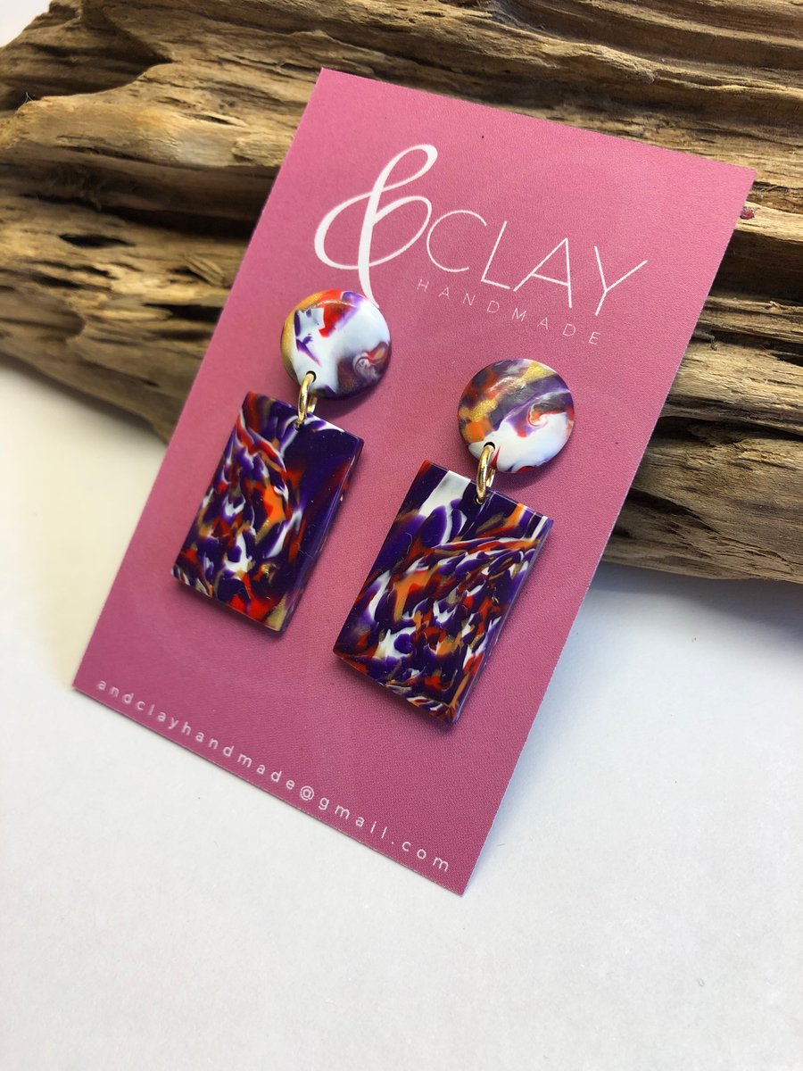 Marble Effect Rectangle Earrings