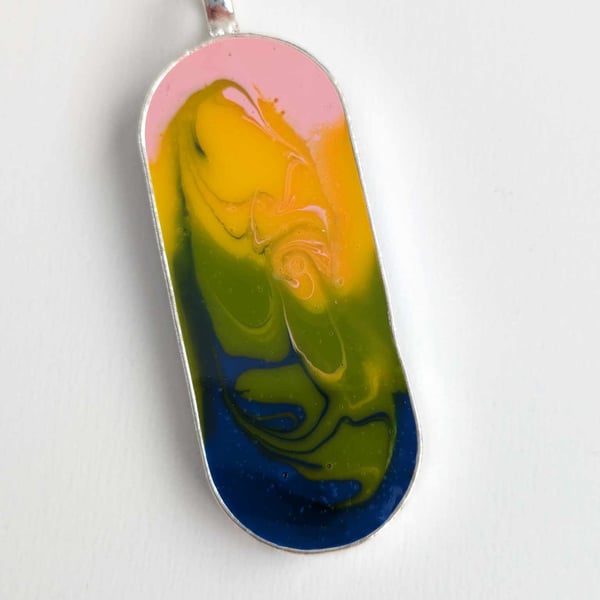 Long Oval Pendant With Fluid Art Effect