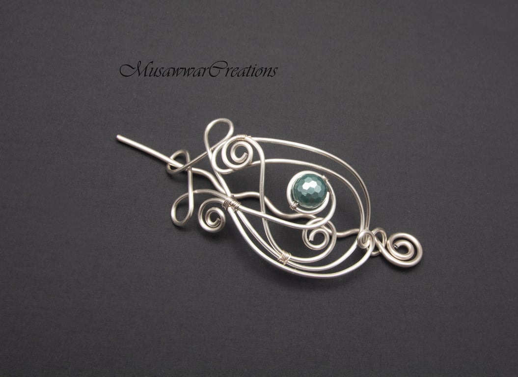 Shell pearl Silver Hair bun slide, hair bun holder, hair barrette ,