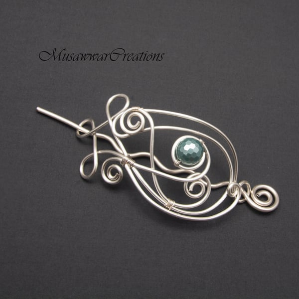 Shell pearl Silver Hair bun slide, hair bun holder, hair barrette ,