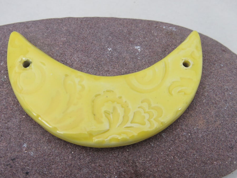 Lemon Yellow Brocade Ceramic Crescent Bib Pendant