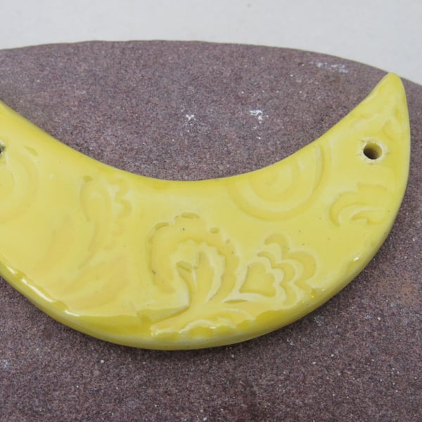 Lemon Yellow Brocade Ceramic Crescent Bib Pendant