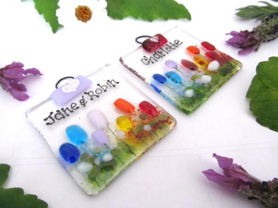 Mini Personalised Fused Glass Suncatcher (Rainbow Meadow) - Made to Order