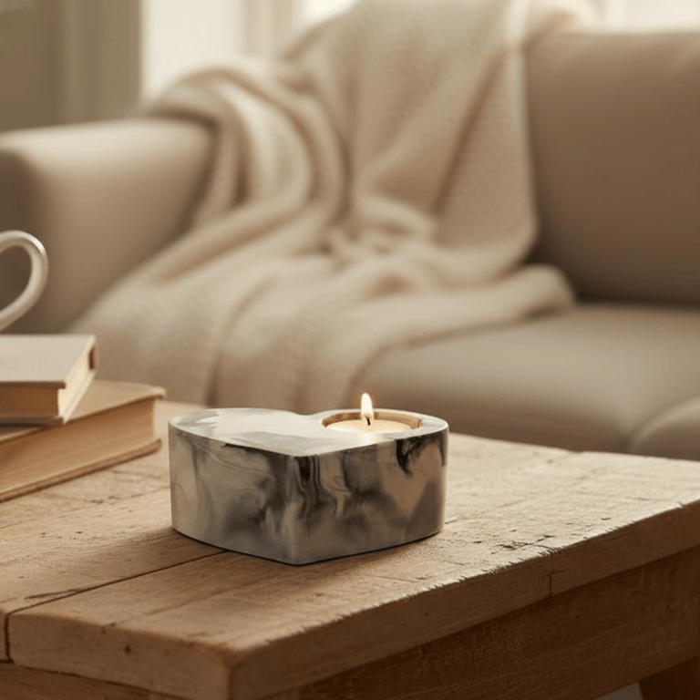 Smoky Grey Marble Heart Shaped Tealight Holder