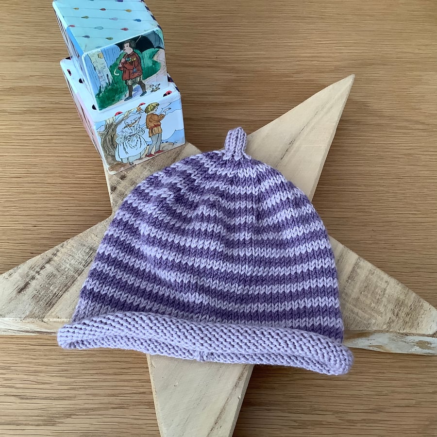 Hand Knitted Cashmere Blend Baby Beanie 0-6 Months 