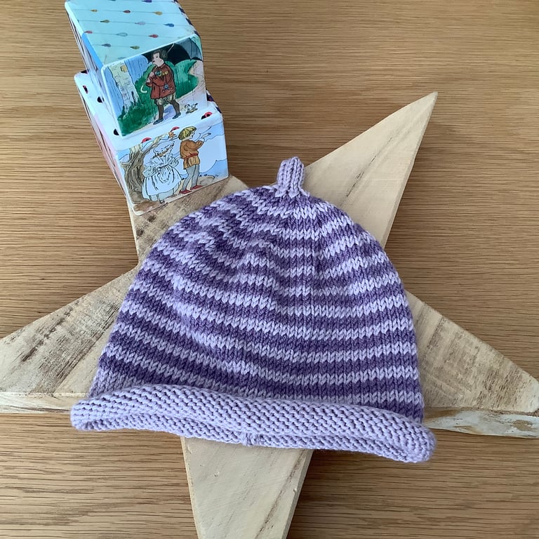 Hand Knitted Cashmere Blend Baby Beanie 0-6 Months 