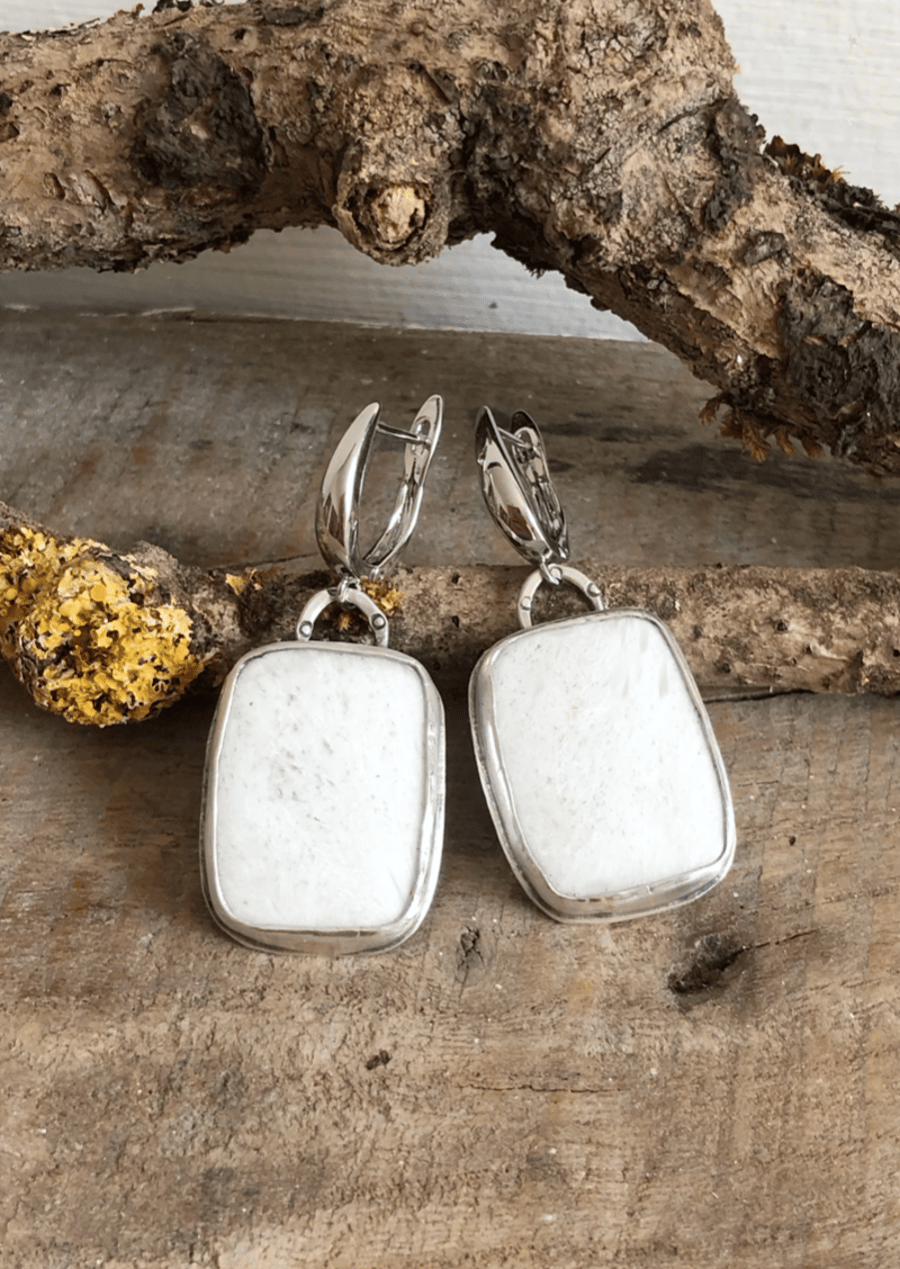 Scolecite Earrings - White Stone Earrings - Silver Earrings 