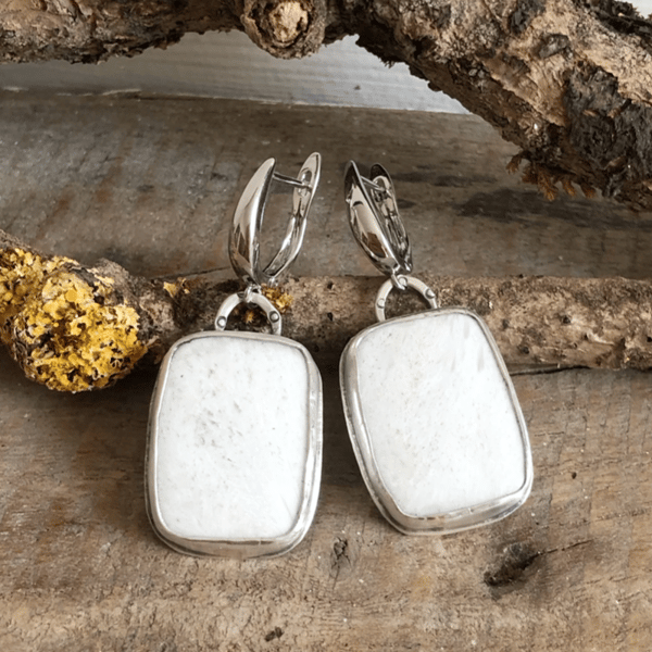 Scolecite Earrings - White Stone Earrings - Silver Earrings 