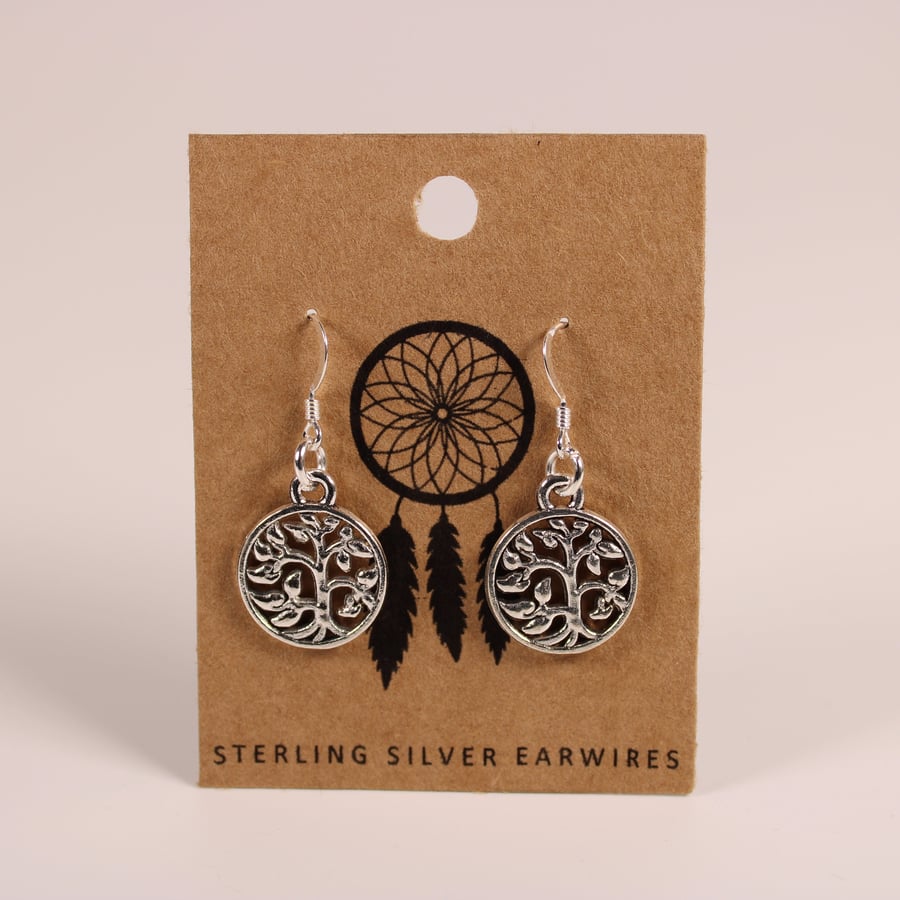 Tree of Life Dangle Earrings with 925 Sterling Silver Earwires