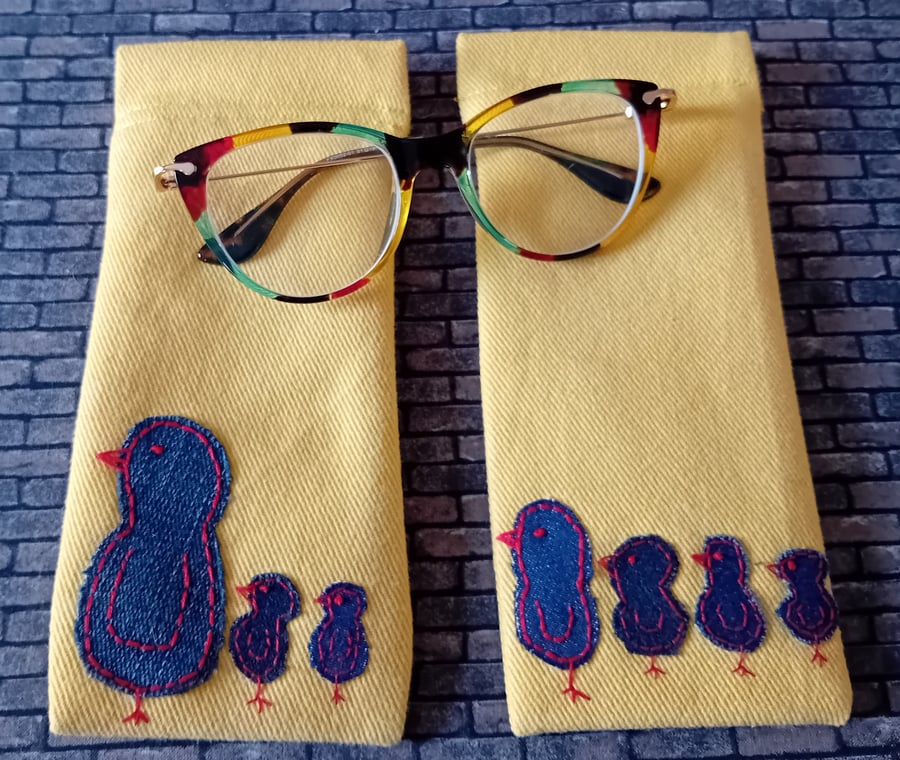 Bright & Cheerful Bird Appliqué Glasses Case