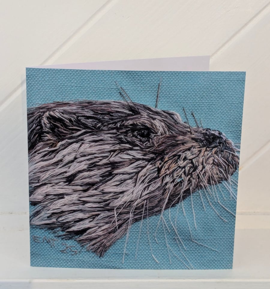 Otter Embroidery Art Greeting Card
