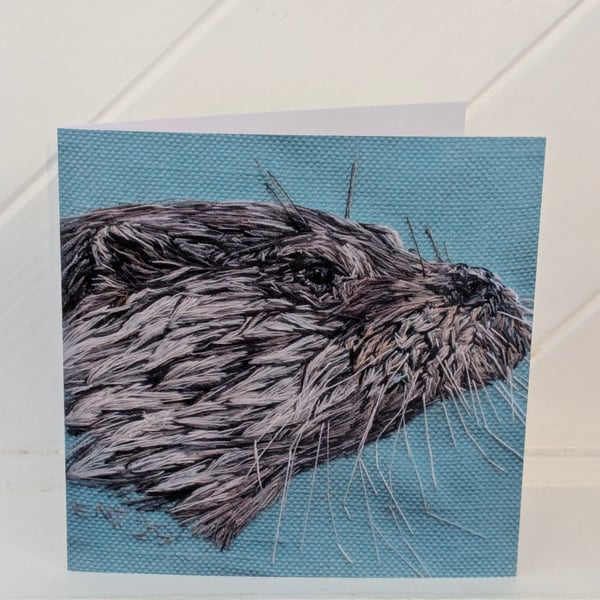 Otter Embroidery Art Greeting Card