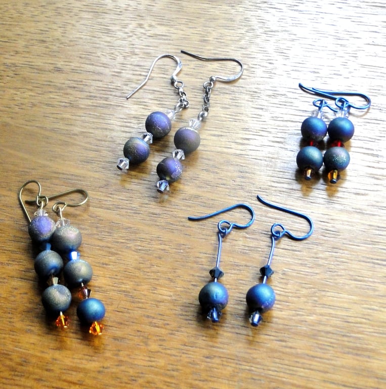 Rainbow Druzy Agate Earrings with Swarovski crystals