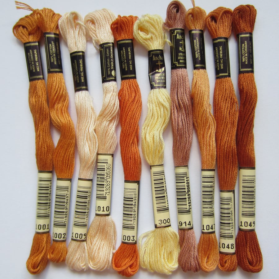 10 Skeins of Anchor Embroidery Threads - Autumn Colours