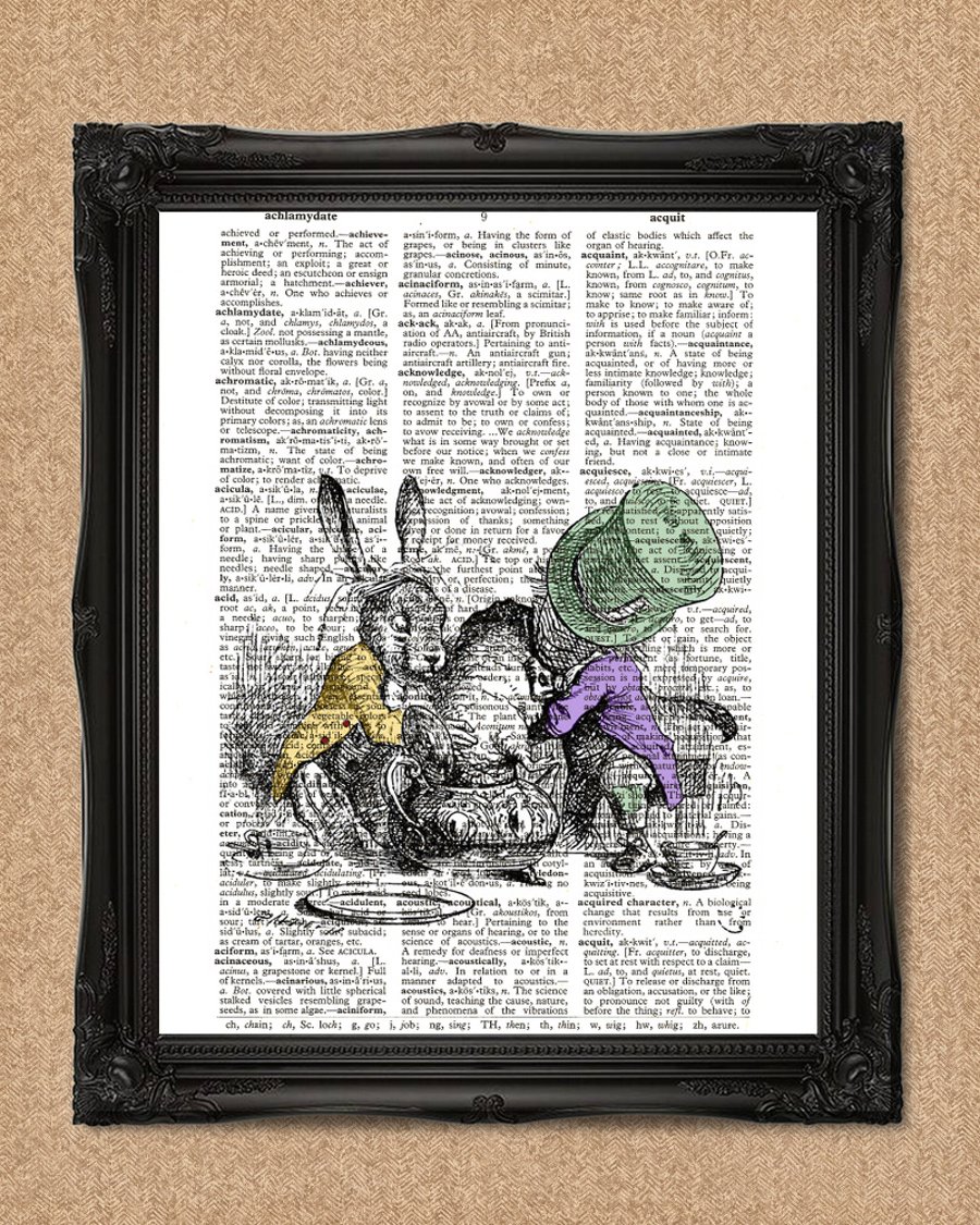 MAD HATTER'S TEA PARTY DICTIONARY PRINT Alice in Wonderland artwork A022D