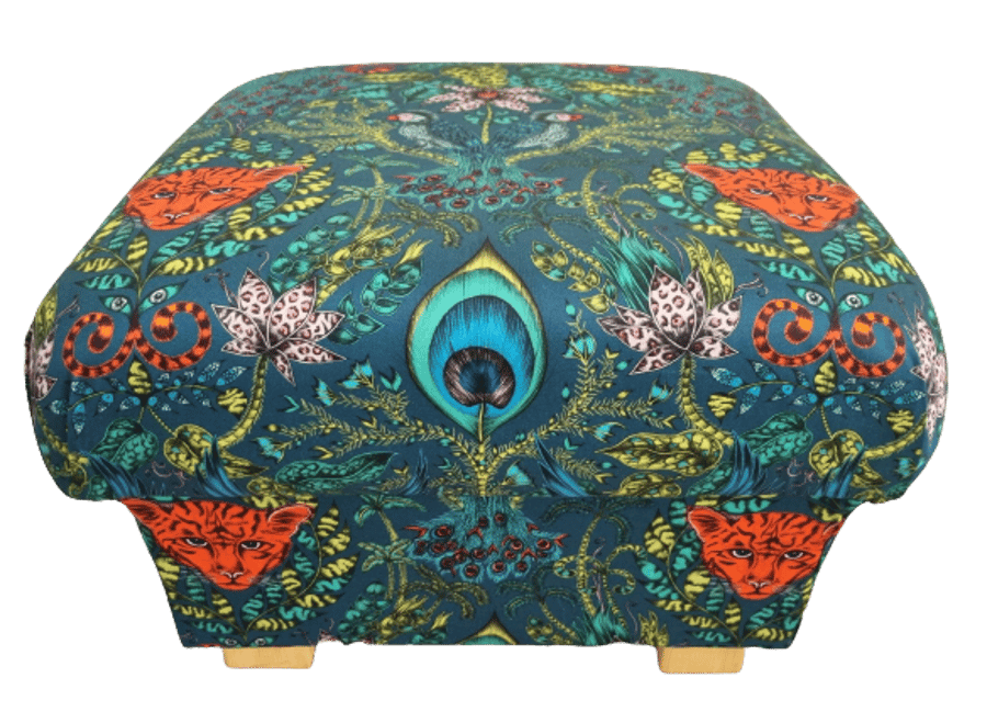 Emma Shipley Amazon Navy Fabric Storage Footstool Pouffe Blue Tigers Animals 