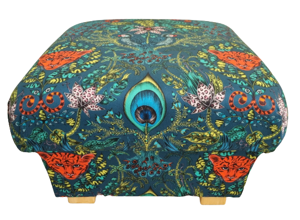 Emma Shipley Amazon Navy Fabric Storage Footstool Pouffe Blue Tigers Animals 