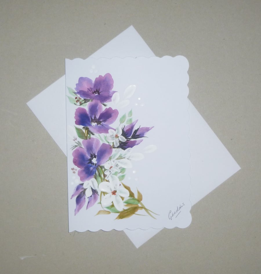 original art floral blank greetings card ( ref FA 214  A1 )