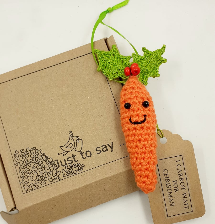 Crochet Festive Carrot Decoration - Alternative to a Greetings Card 