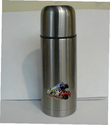 train flying scotsman design ,stainless steel, flask, steam engine,british rail