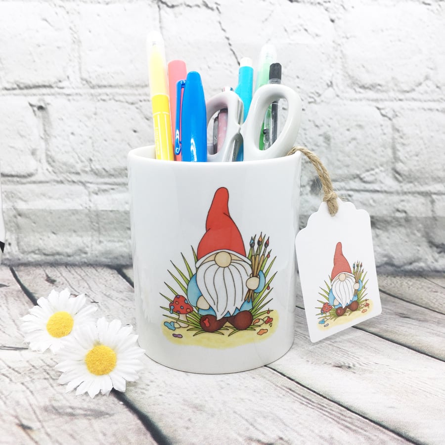 ‘Norm’ the Painting Gnome Ceramic Pot - Pencil Pot - Toothbrush pot