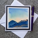 Hilltop Cottage Handpainted Blank Card. Letterbox Gift. Keepsake