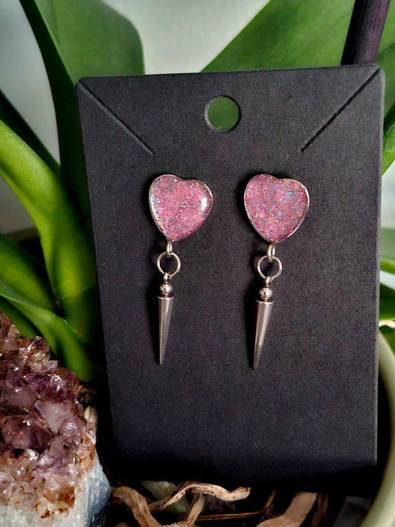 Gothic stud dangle punk spike earrings heart Valloween