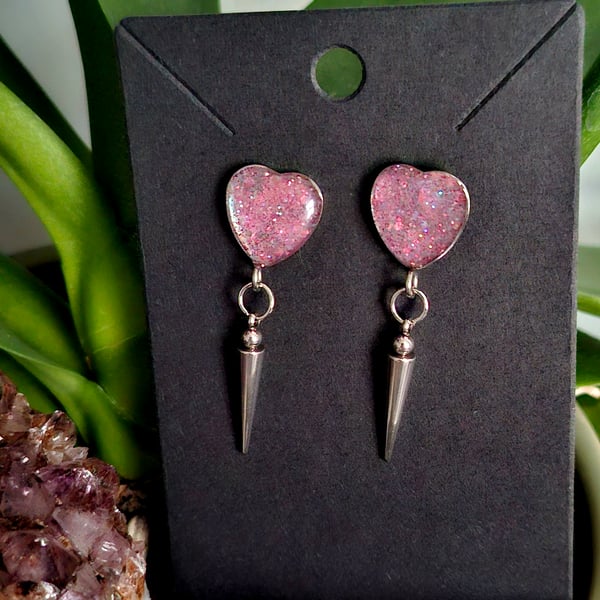 Gothic stud dangle punk spike earrings heart Valloween