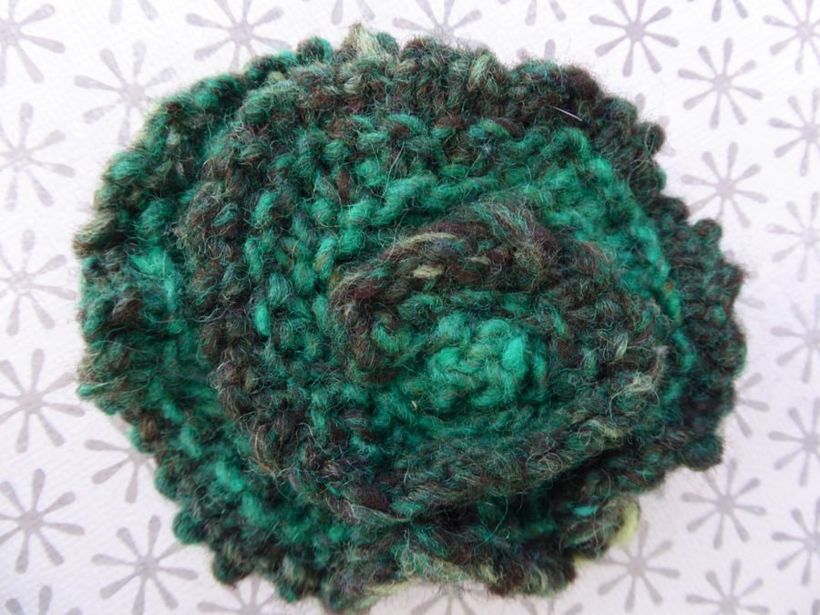 Handknit Swirl Flower Brooch Greens