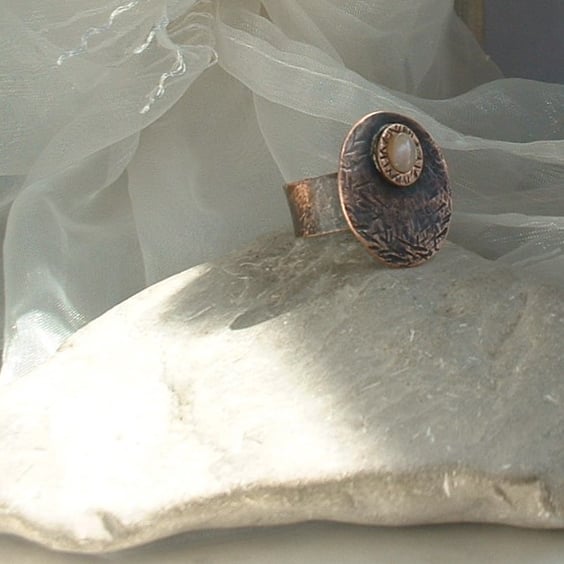 "New World" Adjustable Rustic Copper Disc Ring