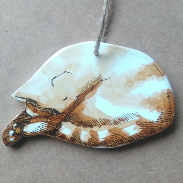Sleeping cat, handmade, handpainted cat, hanging cat decoration.