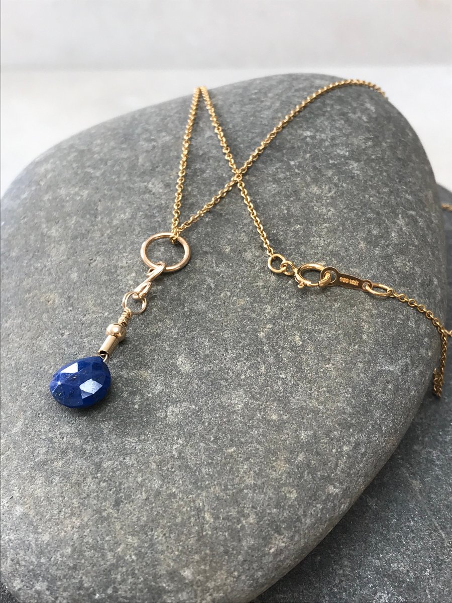 Lapis Lazuli Gemstone Briolette Bead Navy Blue Necklace 